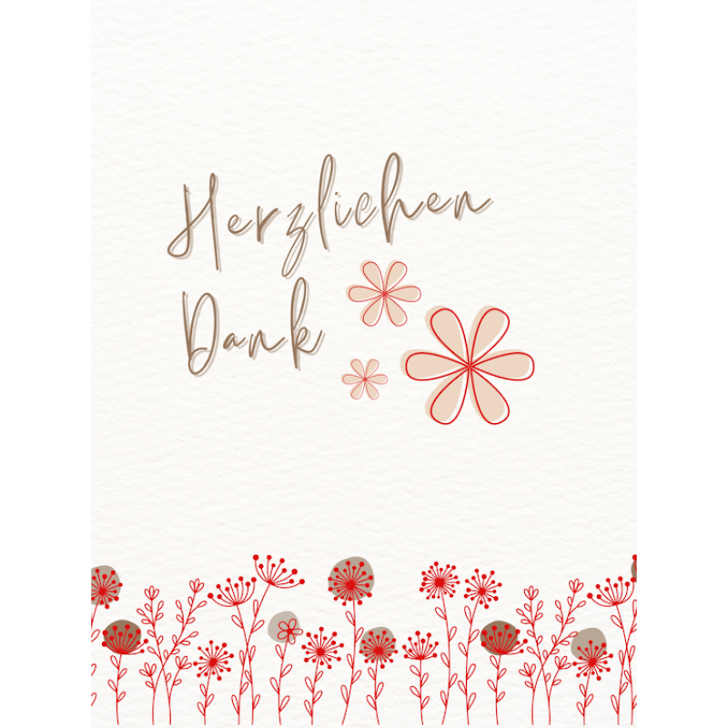 Herzlichen Dank schlicht beige rote Grafikblumen