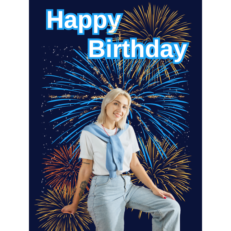 Happy Birthday Feuerwerk schlicht mit Foto
